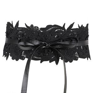 7315 Women Fashion Leather Obi Style Wide Lace Faux Black Waist Band